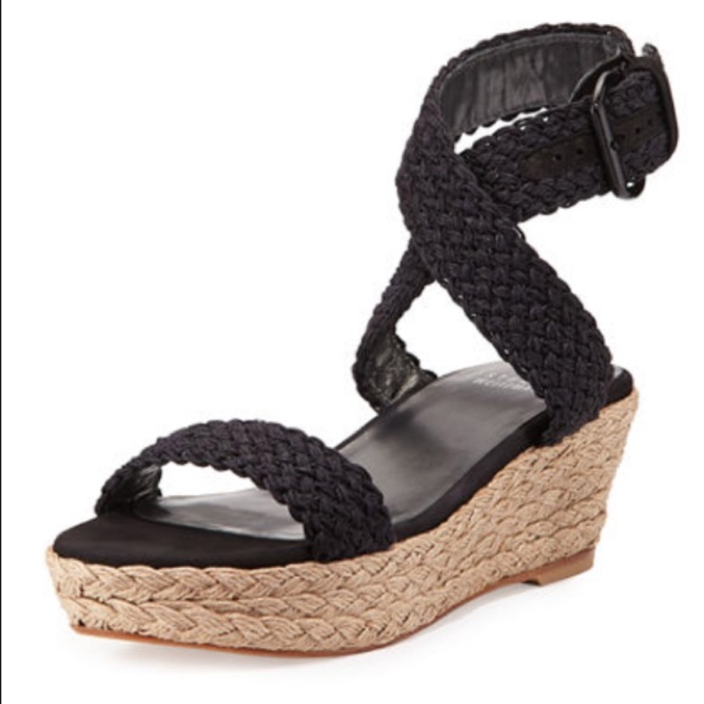 Stuart Weitzman Alexlo Crochet Wedge Sandal Navy
